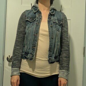 Mudd Denim Jacket with Knit Sleeves and Hood